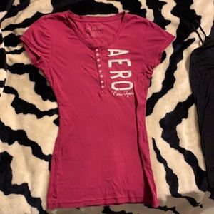 Aeropostale Large Dark Pink stretch shirt &  Black stretch spaghetti-strap shirt